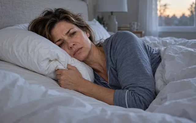 Woman folding an ordinary pillow under her head while lying on her side